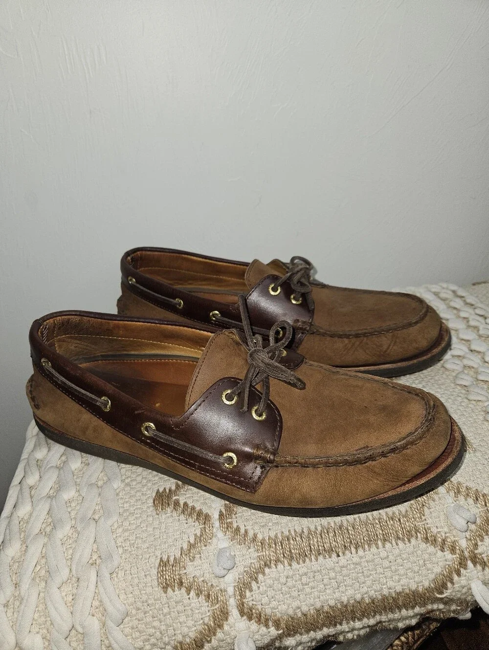 Men's Brown Two-Tone Leather & Suede Boat Shoes Sperry Topsider Size 13
